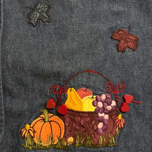 Karen Scott Women's Autumn Fall Vest Denim Harvest Pumpkins Flowers Size Large - Picture 6 of 11